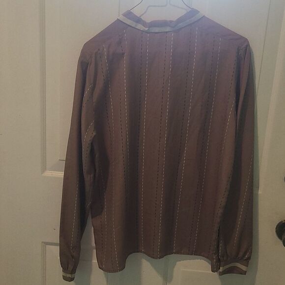 Ladies Serge Nancel Paris Blouse Tan With Stripe And Floral Design - Picture 8 of 9